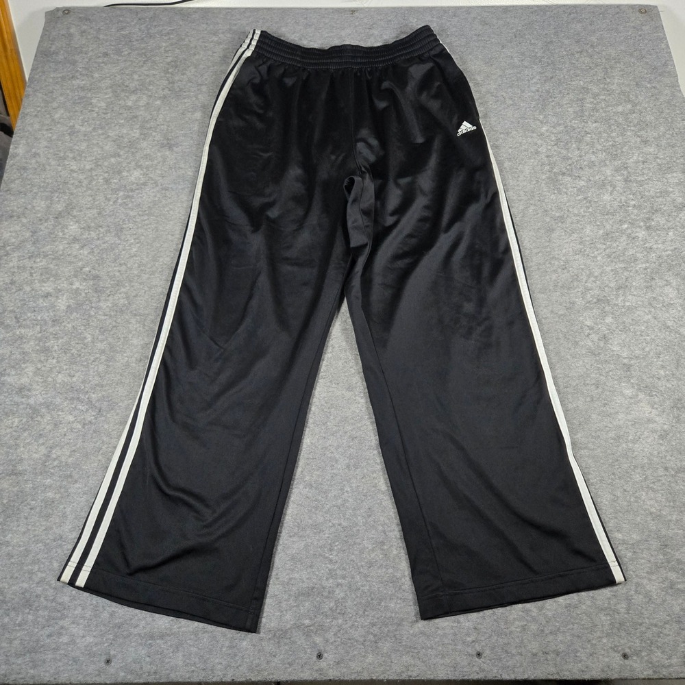 Adidas Mens Black 3-Stripe Wide Leg Track Pants L